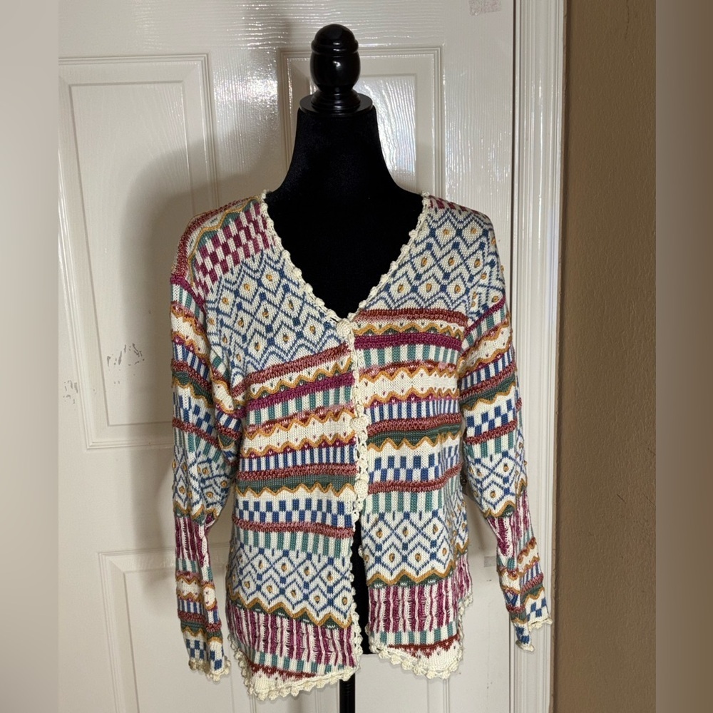Vintage Art knit Peruvian Connection Cardigan Small pima cotton - Picture 7 of 11
